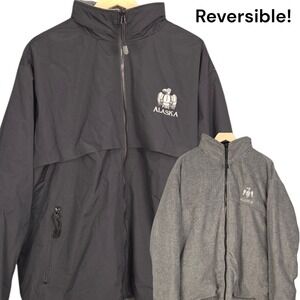 Princess Cruises Alaska Reversible Jacket Mens‎ XL Black Fleece Hooded Zip Nylon